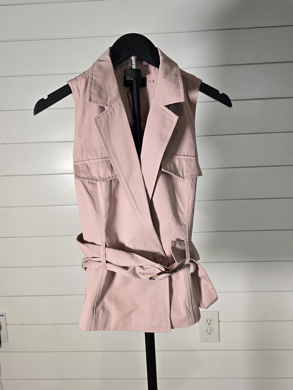 New Aleeza Paris Sleeveless Belted Trench Vest Blush Pink S
